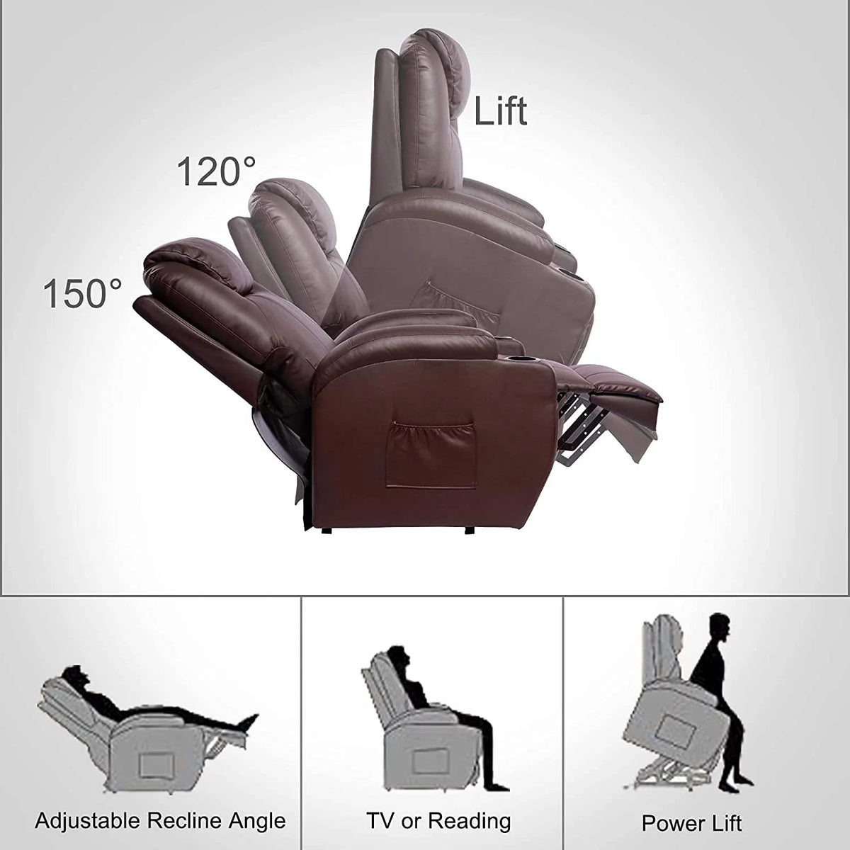 PU Leather Heated Power Lift Massage Recliner Chair J31893