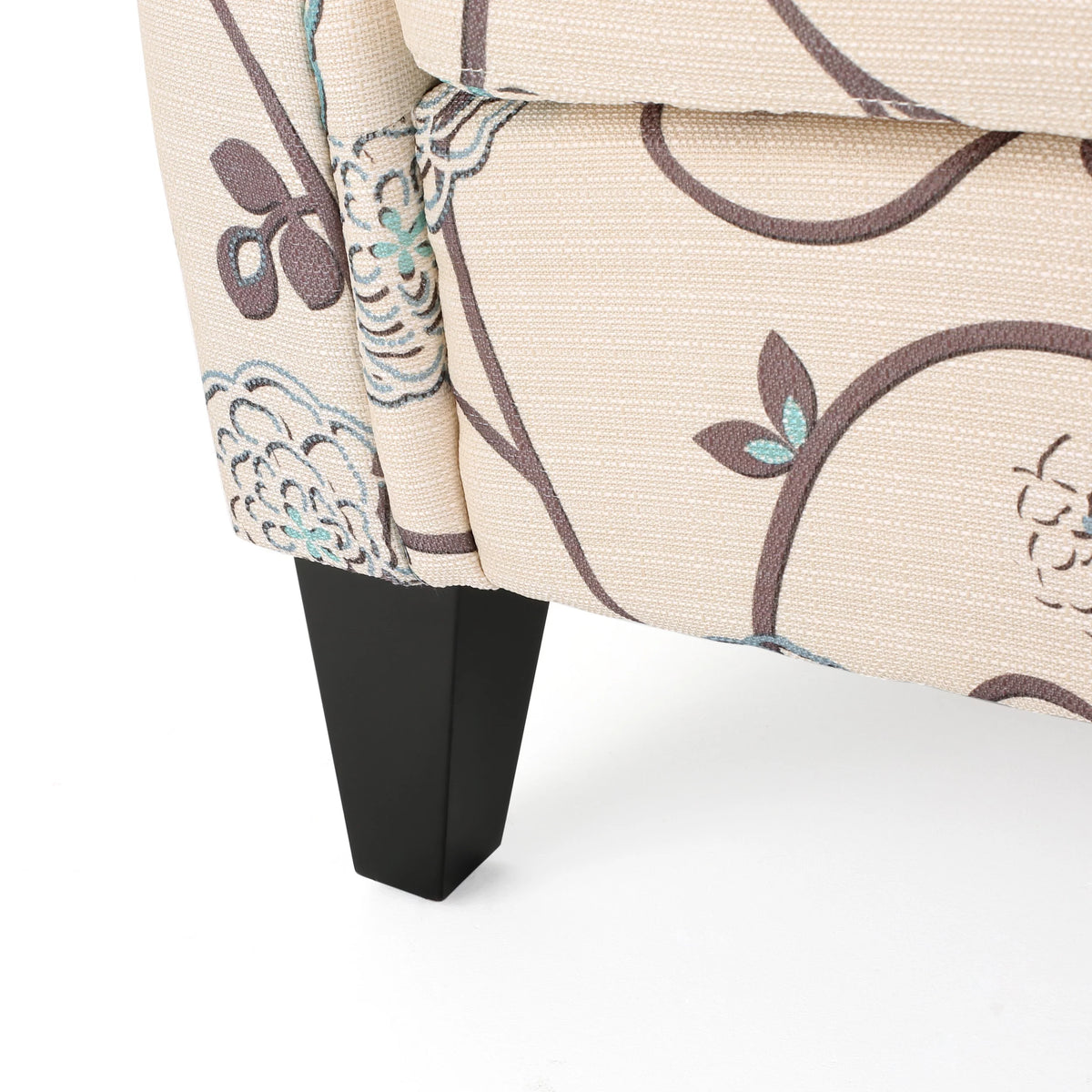 White and Blue Floral Fabric Tufted Chair X4046