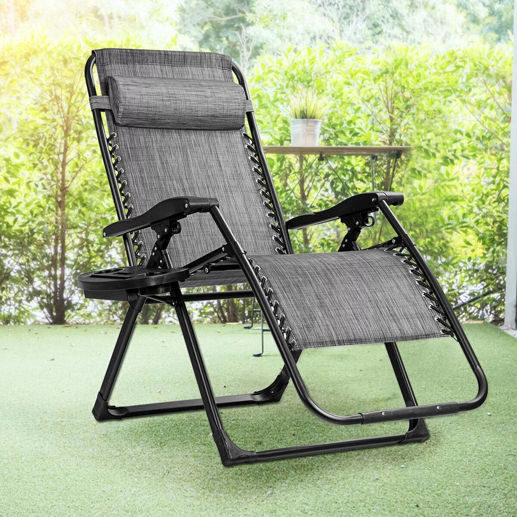 Folding Zero Gravity Lounge Chair with Cup Holder, Tray, and Pillow - Gray T53563