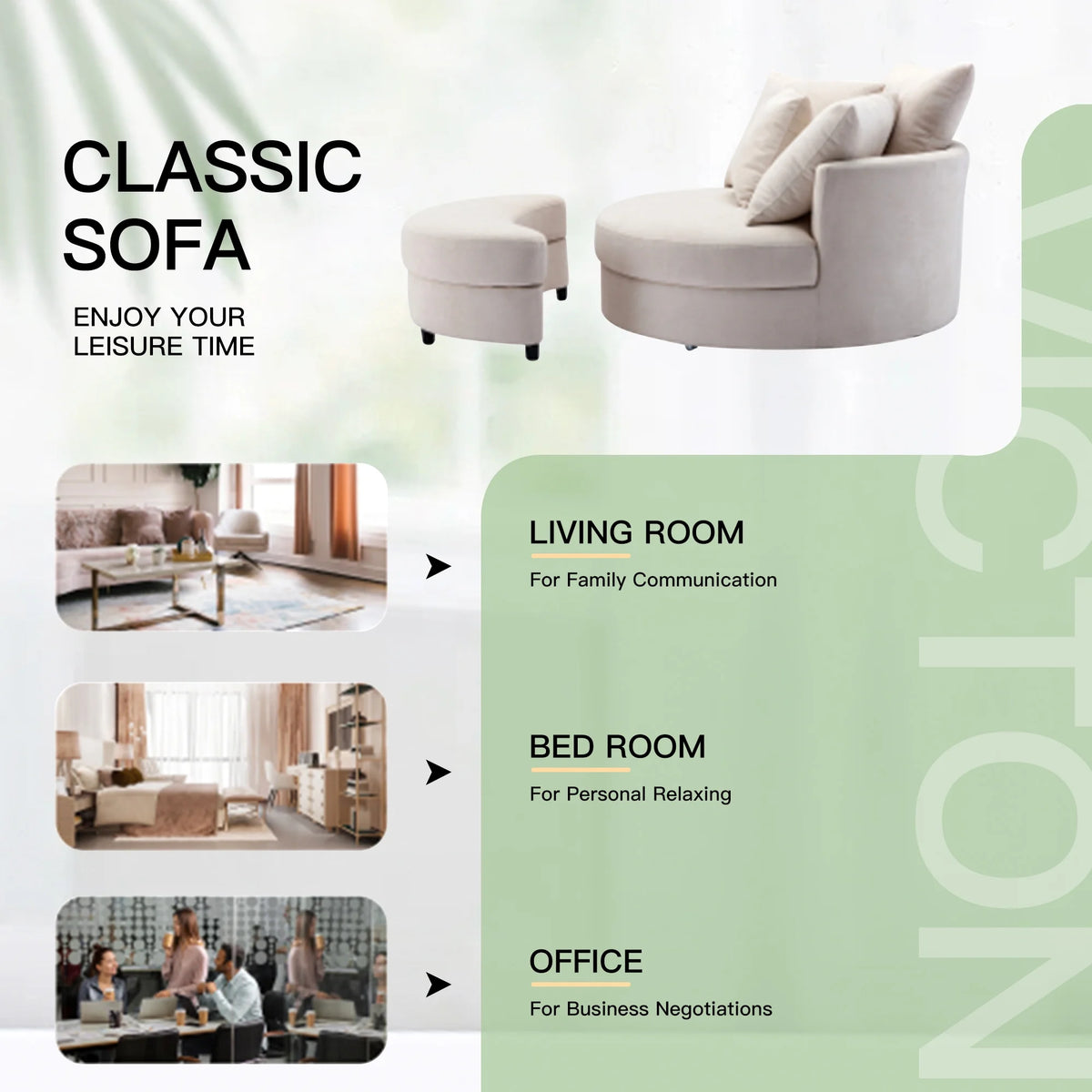Upholstered Swivel Accent Barrel Chair and Storage Bench with 4 Pillows T339