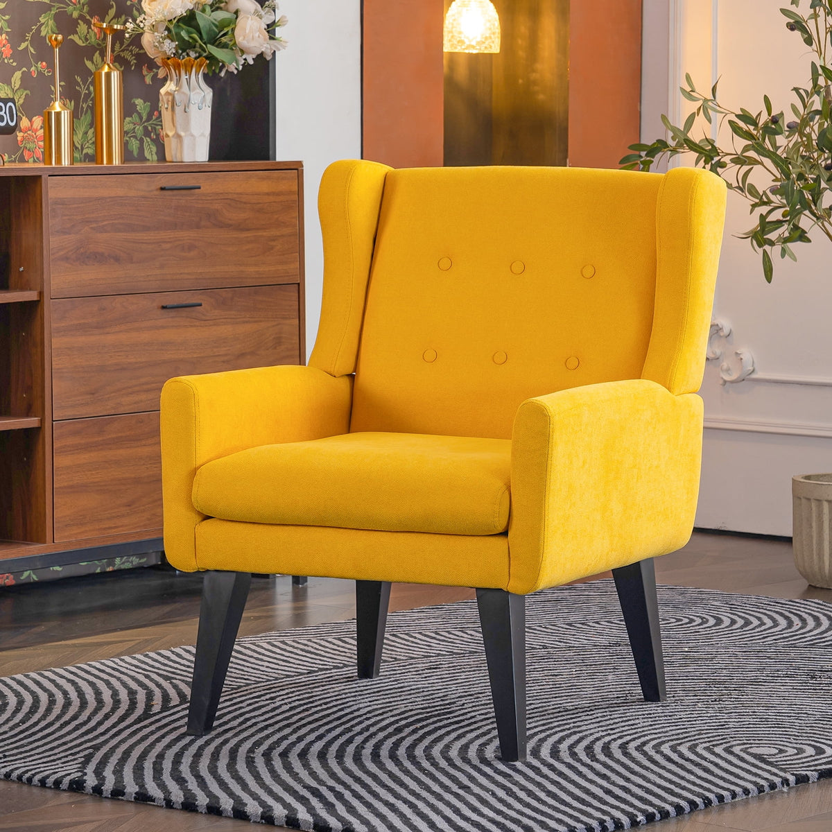 Yellow Tufted Fabric Accent Chair R157