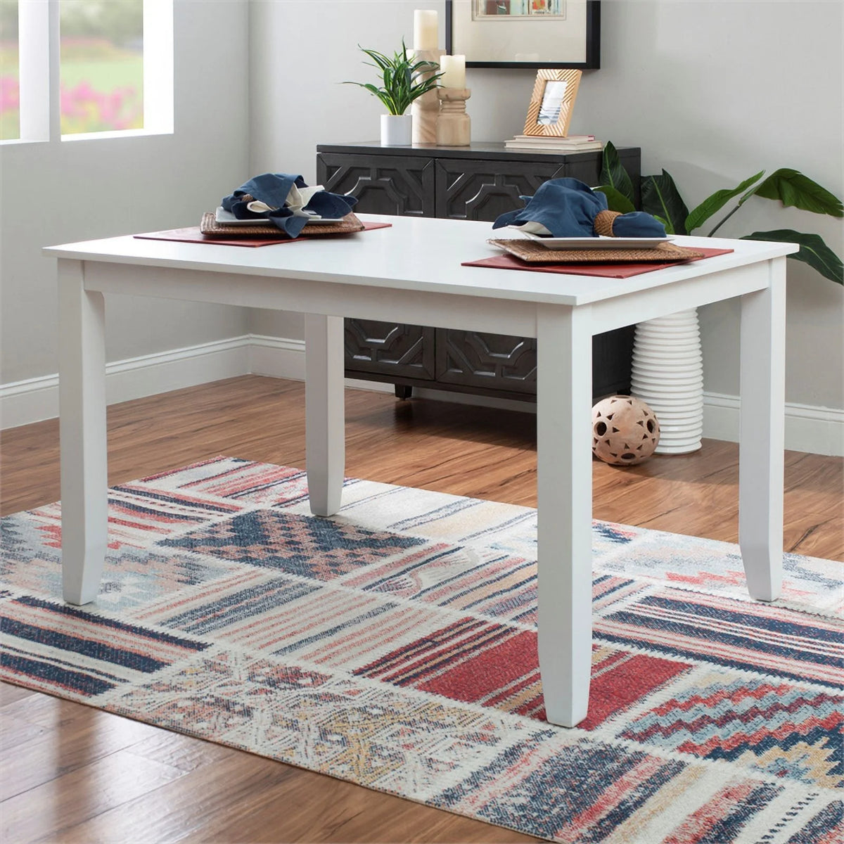 Pure White Wood Dining Height Table for 6 H469660