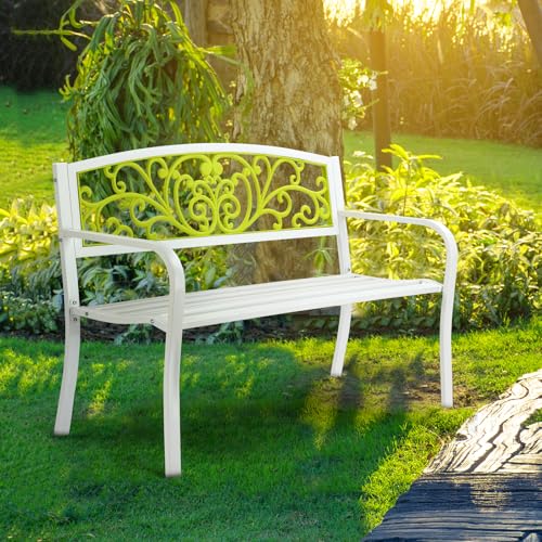 Black Metal Outdoor Bench with PVC Back M779849