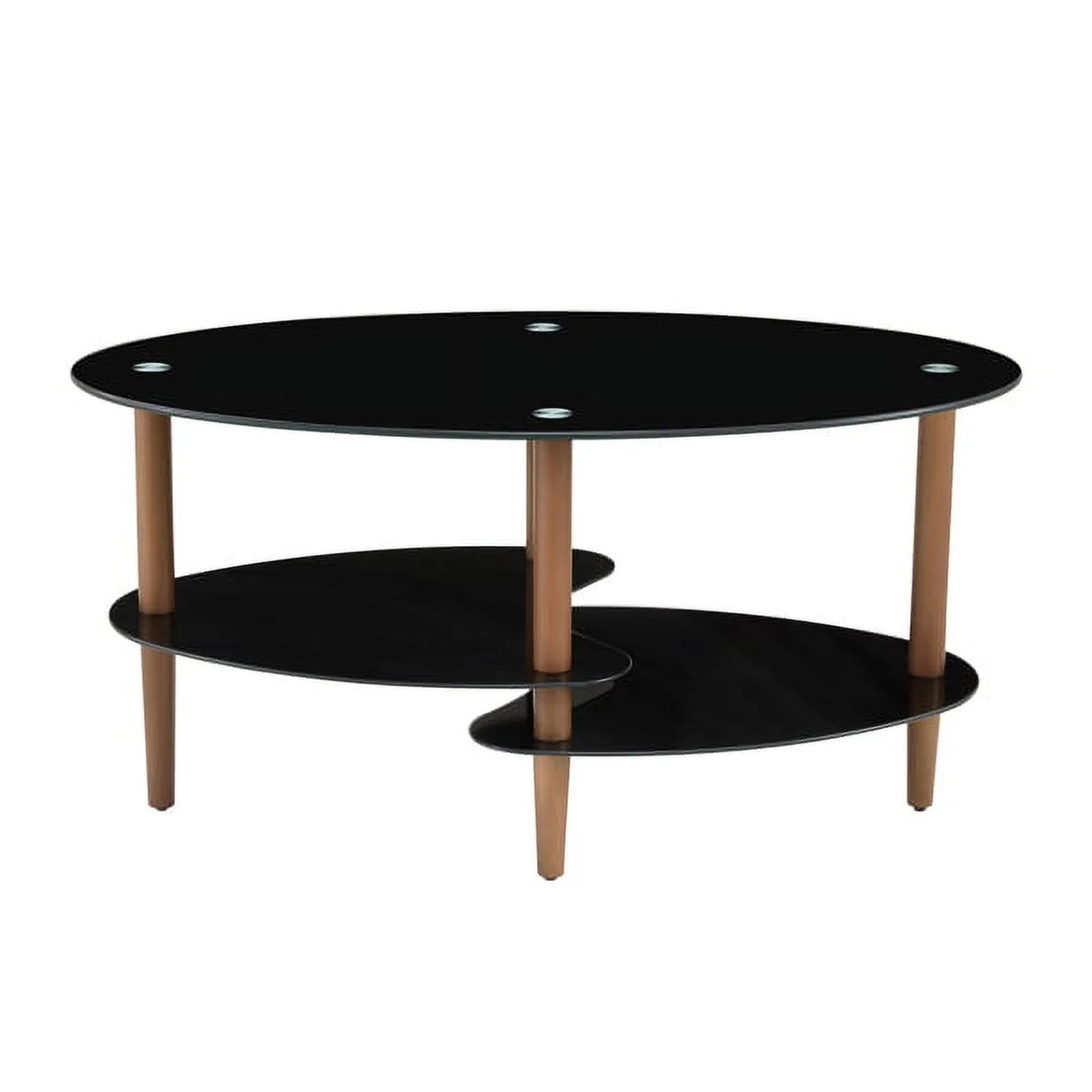 Black Oval Glass Coffee Table with Oak Wood Legs G15062