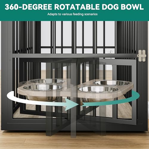 88.6" Large Wooden Dog Crate Furniture with Bowls & 3 Doors H927