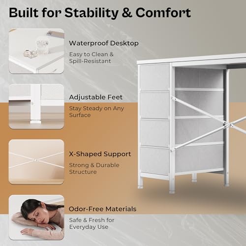 63 Inch L Shaped Desk with Fabric Drawers and Power Outlets V158034